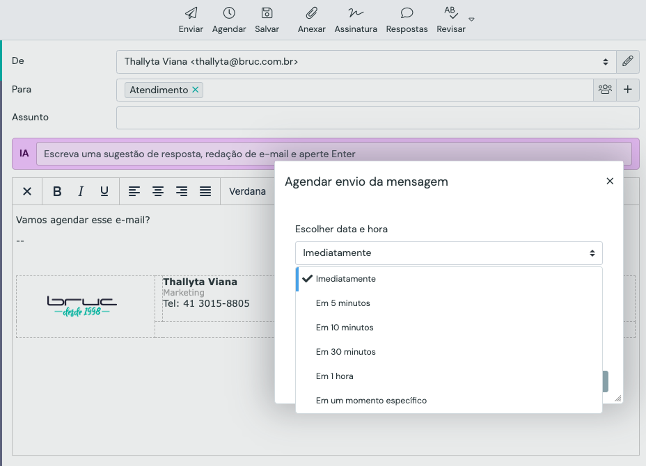 Tela de Mensagem Agendada no Bruc E-mail Pro